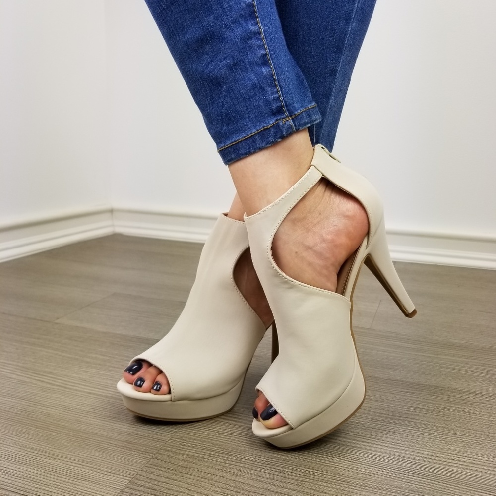 Beige Nubuck platform & heel ankle booties-hh - Picture 2 of 8